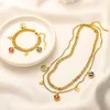 Set di gioielli Bracciale oro in oro 18K a bordo a 2 strati di lussuoso designer di marchi di lusso Pendenti collane in acciaio inossidabile Lettera inossidabile Collana Gioieria Accessori per gioielli