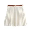 Юбки женская мода летняя поясная сторона zip vintage chic chic wember high wiste Элегантная плиссированная мини-белая юбка