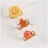 Anneaux de bande 3 PCS / Set Fruit Fruit Orange Lemon Resin en plastique pour femmes cadeaux Gold Color Metal Rague d'ouverture réglable Bijoux Dr Dhwb6