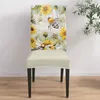 Chair Covers Retro Wood Grain Sunflower Bee Dining Spandex Stretch Seat Cover For Wedding Kitchen Banquet Party Case