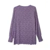 Frauenblusen Qoerlin M-XXXXL Purple Lace Hollow Out Lanternärmel Perlen Mode Langes Frühjahrssommerbluse 2024 Elegante Hemden