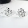 Boucles d'oreilles Stud Flower Diamond Oreing Bringle Real 925 SERPLAIS BIELLIE SIGNÉE 24K ENGAGEMENT GOL MARIAGE POUR FEMMES DES FEUX BRIDAL