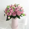 Decorative Flowers High Quality Artificial Peony White Pink Rose Bouquet Home Wedding Decoration Fake Craft Living Room Arrangement