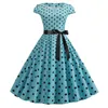 Casual jurken polka dot print zomerjurk korte mouw met boog jaren 1950 huisvrouw avondfeest prom elegante vintage damesgewaad