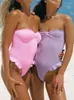Frauen Badebekleidung 2024 gepolstert ein Stück Badeanzug sexy Ruffle Frauen Push-up Bandeau Beach tragen Badeanzug Orange Bodysuit Monokini