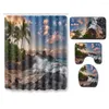 Shower Curtains Beach Palm Tree Landscape Curtain Combination Set Bathroom Carpet U-shaped Mat Bath Decor