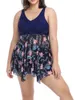 Maiô feminino feminino de tamanho grande com maiô com boyshorts malha tankini nadar vestido de duas peças de banho fluxo