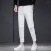 Men's Jeans Spring White Slim Little Feet Nine Points Pants Stretch Casual Male Clothes Ankle Length Denim Pant