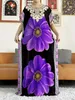 Ethnic Clothing Muslim Abayas For Women Printed Floral Appliques Cotton Short Slve Loose Fit Femme Robe African Islam Dresses With Small Scarf T240510