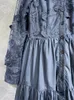 فساتين غير رسمية Dldenghan Autumn Mesh Dressery Dress Women Long Long Single Single Patchwage Patchwork Vintage Vintage Designer