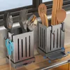 1Piece Kitchen Utensil RackMultifunctional Draining Chopstick HolderWallMounted or Freestanding Cutlery Storage Box Plastic 240422