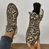 Botas ocidentais para mulheres 2024 outono retro leopardo impressão feminina confortável salto baixo tamanhos grandes sapatos femininos botinos mujer