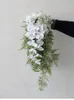 Wedding Flowers W05 Waterfall Bridal Bouquet Phalaenopsis Orchid White Fern Grass Fabric Simulated Centros De Mesa Para Boda Accessoires