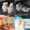 Dangle Chandelier Mirco Paved Cubic Zirconia Charm Shiny Blooming Flowers Hoop Earrings For Women Bridal Wedding Gift Important Oc Dh9Vy