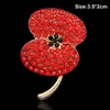 Luxury UK Fashion Bright Red Crystal Poppy Pin Brooch Pretty Poppy Flower Brooch Badge Free Shipping Hot Sale Brooch B856