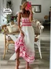 2023 Zomer nieuwe dames kanten afdrukken zoete elastische Boheemse elegante strandresortstijl jurk lange jurk 240509