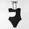 Swimwear pour femmes Sexy Hollow Out One Piece Swimsuits femme Summer 2024 Black / Pink Hanging Necy Strap Mesh Monokini High Taies Push Up