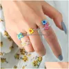 Band Rings 5 Pcs/Set Female Fashion Glass Beads Handmade Beaded Elastic Rope Adjustable Weave Flower Set For Women Girls Jewelry Gif Dhxr9