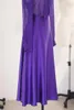 Lässige Kleider 2024 Frühlings-/Sommer Purple Seide Big Bow halbe Hals Perspektive Langarmed Midi Kleid A-Line Länge Frau Rock