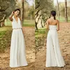 2020 Zarif Düğün Tulum Halter Bir Çizgi Seksi Seksi Arka Ayak Bileği Uzunluğu Boho Gelinlik Ucuz Gelin Pantolon Takım elbise Robes de Mariee 290b