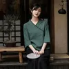 Ethnic Clothing 2024 Chinese Traditional Coat Oriental Solid Color Cotton Linen Vintage Hanfu Tops Art Tang Suit Retro Top