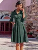 Casual Dresses Designer Dress Women's Solid Color Dress Autumn Temperament Shirt Middle Skirt Tie up Waist A-line Skirt Plus size Dresses