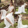 2020 Eine Linie Papilio Beach Brautkleider von Schulterspitzen applizierter Zug Boho Hochzeitskleid Einfache Brautkleider Robe de Marie 2086