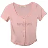 여자 티 셔츠 섹시한 티 핑크 u- 넥 짧은 슬리브 티셔츠 카디건 새 여름 꽉 슬리밍 곡선 밑단 꽉 슬리밍 여름 상판에서 작은 셔츠