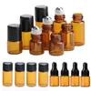 収納ボトル1ml 2ml 3ml 5ml x100アンバーガラスミニエッセンシャルオイルドロップパックバイアルドロッパーブラックキャップ