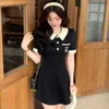 Basic Casual Dresses Polo One Piece Korean Contrast Color Womens Dress with Collar Summer Sweet College Sundress Y2K Short Sleeve Mini Skirt KpopL2405