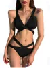 Women's Swimwear Swimsuit Women Ins Net Red Vacation Sexy Three-point Bikini Split Two-piece Set Black Art Test