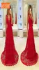 Moda Burgundia Długie sukienki wieczorowe 2019 Seksowne suknie wieczorowe dla kobiet V szyi koronka Linia Długość podłogi