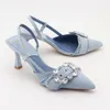 Denim Rignestone bleu talons hauts sandales Designer Office d'été Femmes