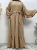 Vêtements ethniques Muslim Moyen-Orient Fashion Arabe Dubaï Couleur solide Patchwork Dress Islamic Women Elegant