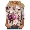 Women's T Shirts Uniquely Styled Ladies Floral Print Three Quarter Sleeve Button Collar Top T-Shirt Bottom Shirt Premium Trends