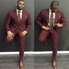 Zakasyfikowane burgundowe męskie garnitury Slim Fit Tryksedos dla mężczyzn dwa sztuki Groomsmen Suit Formal Business Kurtki z krawatem 308B