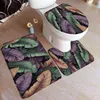 Bath Mats Tropical Leaves Mat Set Green Palm Leaf Plant Home Carpet Door Bathroom Decor Floor Rugs U-shaped Pad Toilet Lid Cover