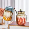 Storage Bottles 2 Sets Glass Cups Sealed Jar Dessert Bowl Cereals Porridge Containers Soda Lime Food Serving Dried Fruit Home Supplies