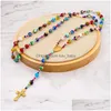 Anhänger Halskette Shinus Fashion Bohemian Frauen Schmuck Samen Perlen Halskette Regenbogen Rahmen Christian Cross Popcorn Perlen Drop liefern Dhn1k