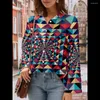 Blouses femininas Spring Spring Colorful Graphic Moda Mulher Mulheres Elegante Casual Roupas soltas