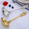 Gold gray stepped soup spoon gold soup spoon gold stainless steel galvanized soup service spoon luxurious cooking kitchen accessories 240506