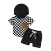Ensembles de vêtements Baby Boy Boy Set Vêtements d'été Fashion Checkerboard Pocket Pocket Pocket Short à capuche à manches courtes Shorts de taille élastique 2pcs