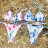 Färgglada brev delad bikini halter vadderad badkläder kvinnors underkläder set push up baddräkt semester simning baddräkt