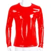 Plus size heren glanzende PVC t-shirt erotische mantel latex casual jas mannelijke glanzende metalen metallic lange mouwen lederen tops sexi catsuit kostuums