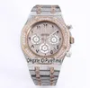 2021 Royal Full Paled Diamond Quartz Chronograph Mens Watch Two Tone Rose Gold Arabiska siffror Markörer Silver Dial Super Edition P2357792