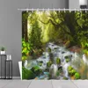 Shower Curtains Scenic Curtain Forest Waterfall Beautiful Scenery Spring And Autumn Alpine River Oil Painting Bathroom Decoration