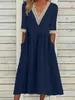 Robes sexy urbaines européennes et américaines pour femmes surdimensionnées en coton en vrac de chanvre de chanvre en V V robe de longueur intermédiaire T240510