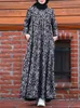 Etniska kläder Zanzea Retro Dubai Abaya Turkiet Hijab Dress Women Vintage Floral Printed Maxi Sundress Summer Long Slve Kaftan Muslim Vestido T240510