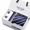 100% Silk Jacquard Necktie White Geometric Tie Hanky Cufflink Set Ties For Men Gravatas Business Wedding Party Wholesale 240511