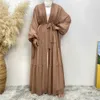 Ethnic Clothing New Modest Abaya Muslim Women Fashion Elegant Net Color Beaded Muslim lace-up chiffon Cardigan Robe Middle East Turkey Arab Rama T240510